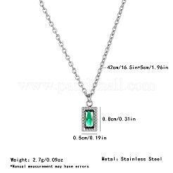 Vintage 304 Stainless Steel Emerald Rhinestone Rectangle Pendant Necklaces for Women&nbsp;NI1330-2