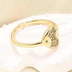Brass Micro Pave Clear Cubic Zirconia Cuff Rings for Women&nbsp;RJEW-H247-33G