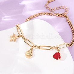 Ocean 304 Stainless Steel Pave Red Cubic Zirconia Charm Anklets for Women&nbsp;SA-CBA3D94-04C-G