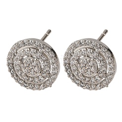 Brass Micro Pave Clear Cubic Zirconia Flat Round Stud Earrings&nbsp;EJEW-H165-05P