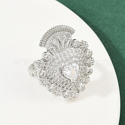 Brass Micro Pave Clear Cubic Zirconia Cuff Rings&nbsp;RJEW-P155-04D-P