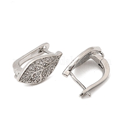 Leaf Brass Micro Pave Clear Cubic Zirconia Hoop Earring Findings&nbsp;KK-Z154-07P