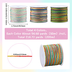 4 Rolls 4 Colors Segment Dyed Nylon Braided Cord with Gold Thread&nbsp;WCOR-SC0001-02A