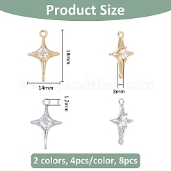 8Pcs 2 Colors Brass Micro Pave Cubic Zirconia Pendants&nbsp;KK-FH0007-90