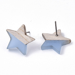 Transparent Resin & Wood Stud Earrings&nbsp;EJEW-N017-001A-D01