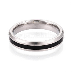 Black Enamel Grooved Line Finger Ring&nbsp;RJEW-I089-24A