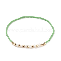 Natural Pearl & Glass Seed & Brass Beaded Stretch Bracelet for Women&nbsp;BJEW-JB08977