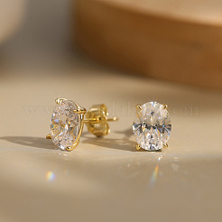 925 Sterling Silver Micro Pave Clear Cubic Zirconia Oval Stud Earrings&nbsp;EJEW-G443-02G