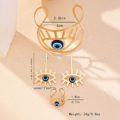 Hollow Out Evil Eye Alloy Resin Cuff Bangles & Cuff Rings & Stud Earrings Sets&nbsp;FS-WG3F92B-01