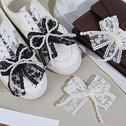 4Pcs 2 Colors Polyester Lace & Resin Bowknot Pendant Decorations&nbsp;HJEW-ME0001-32