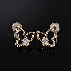 Butterfly Brass Micro Pave Cubic Zirconia Stud Earrings&nbsp;EJEW-B131-07G-03