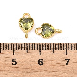 Brass Pave Cubic Zirconia Heart Links Connector Charms&nbsp;KK-K340-49G-06