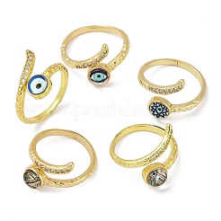 Brass Micro Pave Clear Cubic Zirconia Enamel Cuff Rings for Women&nbsp;RJEW-L113-034G