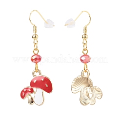 Red Alloy Enamel Mushroom with Glass Beaded Dangle Earrings&nbsp;EJEW-JE05049