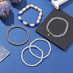 5Pcs 5 Style Glass & Lampwork Evil Eye Stretch Bracelets Set&nbsp;BJEW-JB09619-03