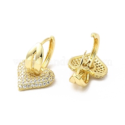 Valentine's Day Heart & Leaf Clear Cubic Zirconia Dangle Hoop Earrings&nbsp;EJEW-G327-06G