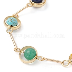 Real 24K Gold Plated Brass Ring & Bar Link Chain Bracelet&nbsp;BJEW-TA00390