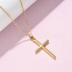 304 Stainless Steel Cross Pendant Cable Chain Necklaces&nbsp;NJEW-S442-05G