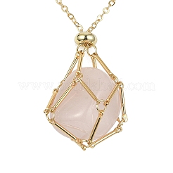2Pcs 2 Color Brass Bar Link Chains Macrame Pouch Empty Stone Holder for Pendant Necklaces Making&nbsp;NJEW-JN04466-02