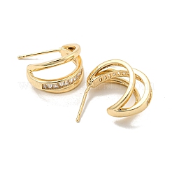 Brass Micro Pave Cubic Zirconia Moon Stud Earring&nbsp;EJEW-B035-04KCG