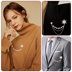 2Pcs Alloy & Plastic Imitation Pearl Flower Hanging Chain Brooches&nbsp;FIND-LP0001-62