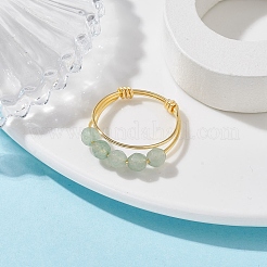 Natural Round Green Aventurine Beaded Finger Rings&nbsp;RJEW-TA00118-04