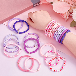 1 Set Handmade Polymer Clay Heishi Surfer Stretch Bracelets Set with CCB Plastic Beaded&nbsp;BJEW-PH0004-30B