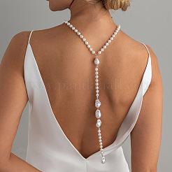 Imitation Pearl & CCB Teardrop Wedding Bridal Backdrop Necklaces for Backless Dress&nbsp;WG70975-01