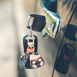 4Pcs 4 Styles Japanese Style Alloy Enamel Lucky Cat & Fish Pendant Keychain&nbsp;KEYC-GO0001-06