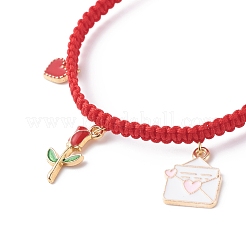 Heart Envelope Rose Alloy Enamel Charm Bracelet&nbsp;BJEW-JB08682-02