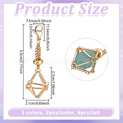 6Pcs 3 Colors Brass Macrame Pouch Empty Stone Holder Pendant Decoration&nbsp;HJEW-UN00065