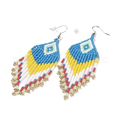 Glass Seed Braided Rhombus with Tassel Chandelier Earrings&nbsp;LS-EJEW-H084-03P