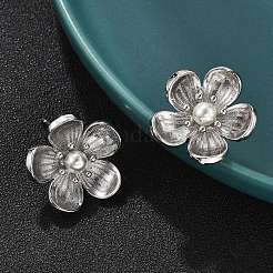 Brass ABS Plastic Imitation Pearl Flower Stud Earrings&nbsp;EJEW-S258-05P