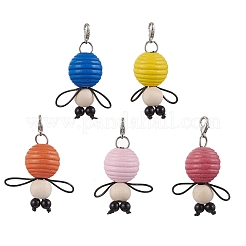 Bee Wood & ABS Plastic Imitation Pearl Beads Pendant Decorations&nbsp;HJEW-JM03219