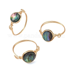 3Pcs Natural Paua Shell with Copper Wire Finger Rings for Women&nbsp;RJEW-JR01112