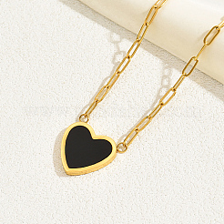 Natural Shell Heart Pendant Necklaces with Golden Stainless Steel Paperclip Chains&nbsp;EU3732-1