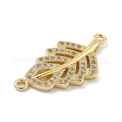 Rack Plating Brass Micro Pave Clear Cubic Zirconia Hollow Leaf Connector Charms&nbsp;KK-A234-055G