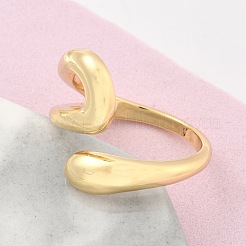 Rack Plating Brass Hollow Teardrop Open Cuff Rings&nbsp;X-RJEW-D009-01G
