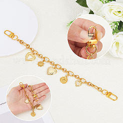 Brass Heart Locket Pendant with 304 Stainless Steel Sun Compass Pendant Oval Link Chain Bag Decorative Chains&nbsp;HJEW-PH02276
