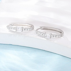 Oval 925 Sterling Silver Micro Pave Clear Cubic Zirconia Hoop Earrings&nbsp;EJEW-K317-09P