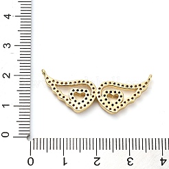 Brass Micro Pave Clear Cubic Zirconia Hollow Wings with Heart Connector Charms&nbsp;KK-L229-062G
