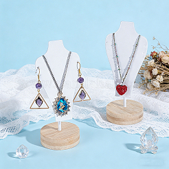 Bust Iron Jewelry Necklace Display Stands with Wooden Rond Base&nbsp;NDIS-WH0024-06A