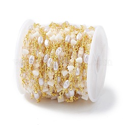 Brass Glass Bead Link Chains with ABS Imitation Pearl Beads&nbsp;CHS-P016-39G-04
