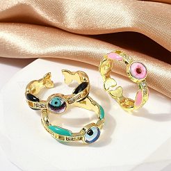 Brass Micro Pave Clear Cubic Zirconia Enamel Cuff Rings for Women&nbsp;RJEW-L113-023G