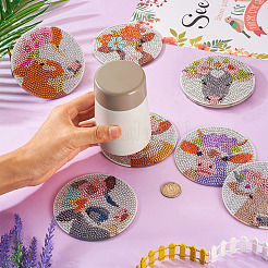 DIY Cattle & Flower Pattern Coaster Diamond Painting Kits&nbsp;DIY-TAC0016-53