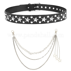 2Pcs 2 Styles Alloy Star & Black PU Leather Chain Belts&nbsp;DIY-CL0002-54