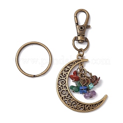 Chakra Theme Moon Natural Red Jasper & Howlite & Tiger Eye & Carnelian & Green Aventurine & Lapis Lazuli & Amethyst Chip Keychain&nbsp;KEYC-JKC00963-02