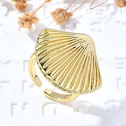 Shell Shape Brass Cuff Rings for Women&nbsp;RJEW-Z085-02G
