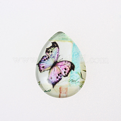 Butterfly Printed Glass Cabochons&nbsp;GGLA-N002-18x25-C