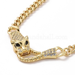Cubic Zirconia Leopard Pendant Necklace with Brass Curb Chains for Women&nbsp;NJEW-G096-01G-05